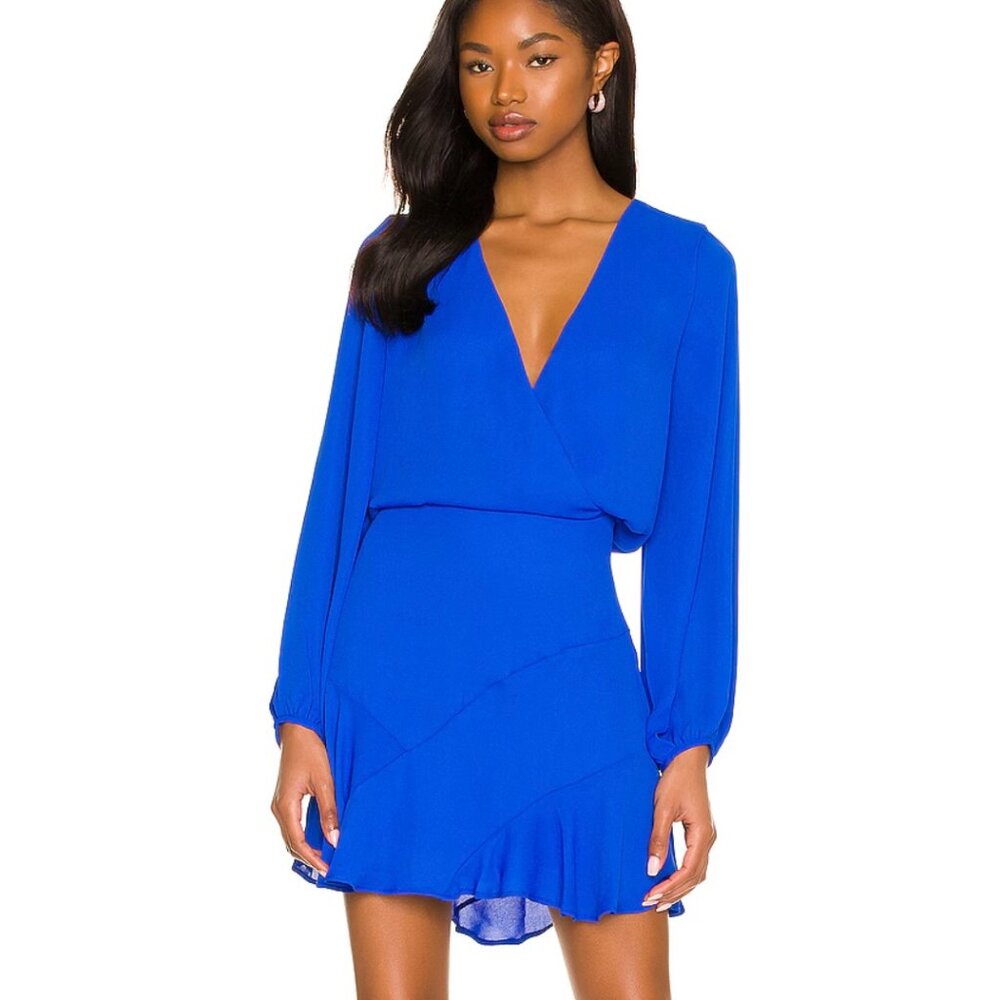 REVOLVE Krisa Asymmetrical Skirt, Long Sleeve Dress in Sapphire Blue, Size S